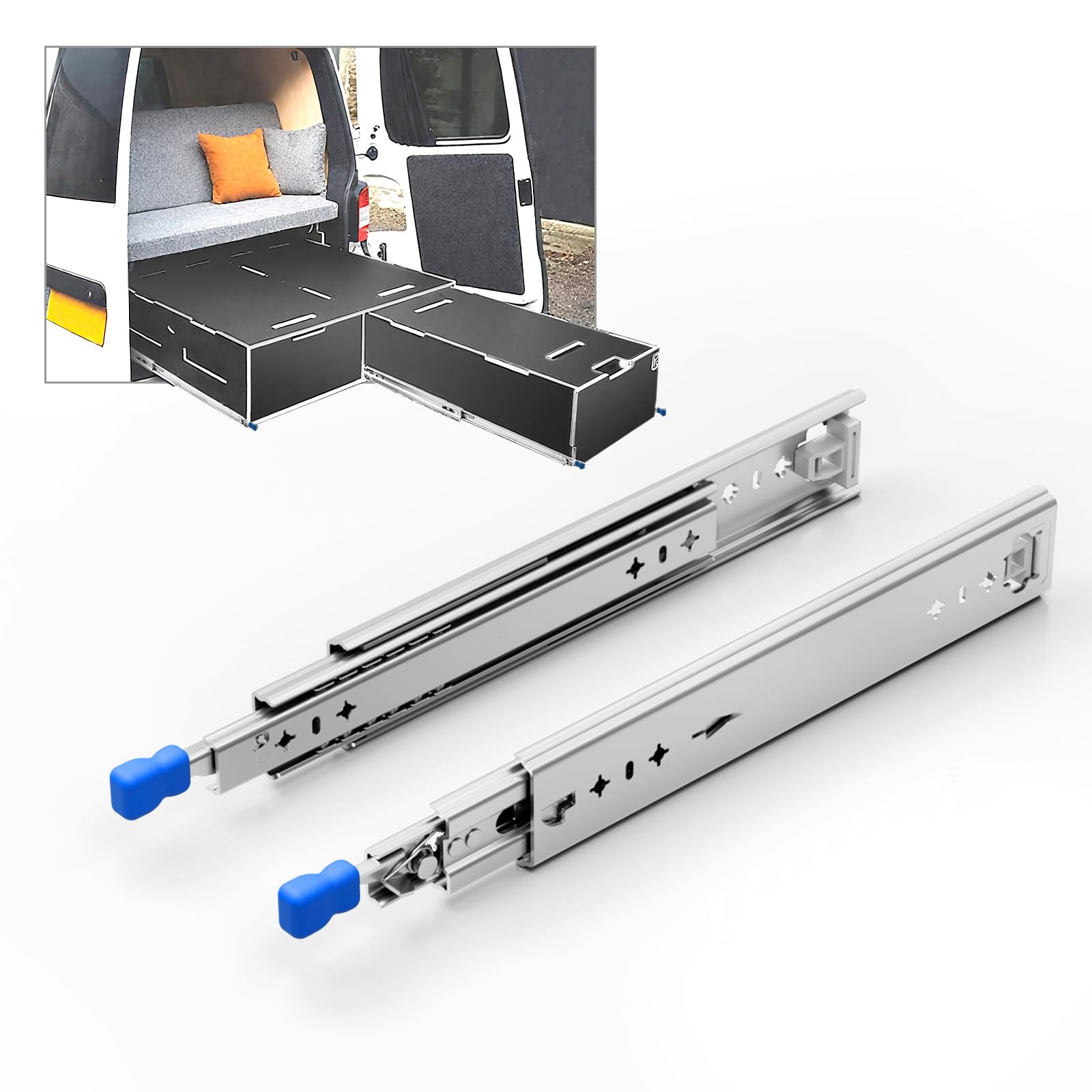 GEYUESI Locking Heavy Duty Drawer Runners 800mm Up to 100kg Capacity Ball Bearing Full Extension Slides with Lock Side Mount Glides for Workshop Van Storage, #H53-D-32, 1 Pair