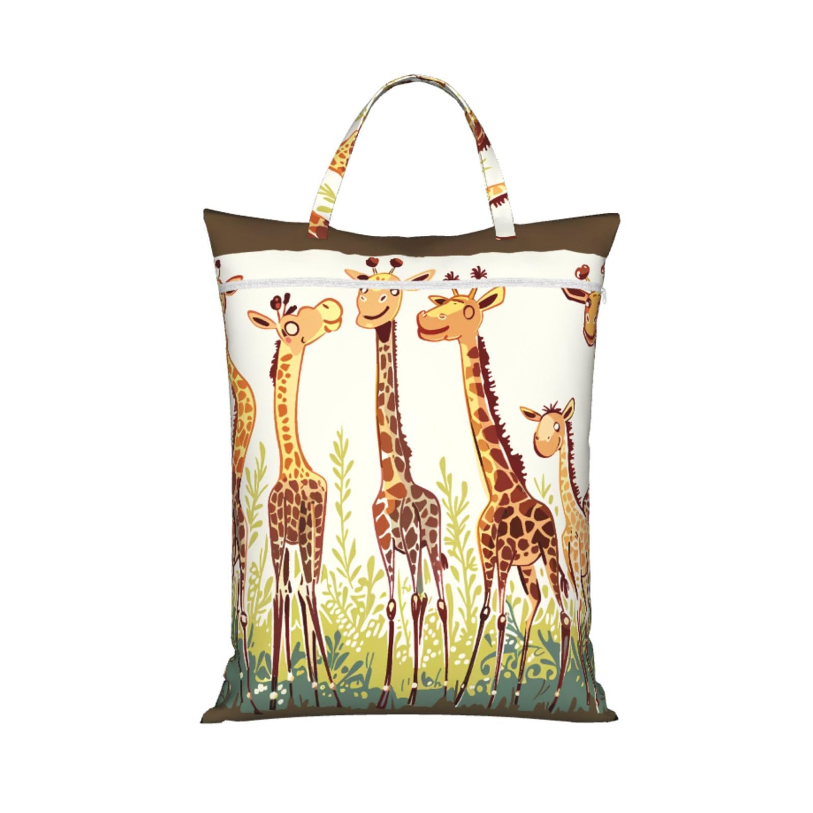 Large Travel Laundry Bags,Cute Wild Cartoon Giraffes Print with Handle Foldable Laundry Bag for Holidays Gym Swimming and Family Trips, 1Pcs