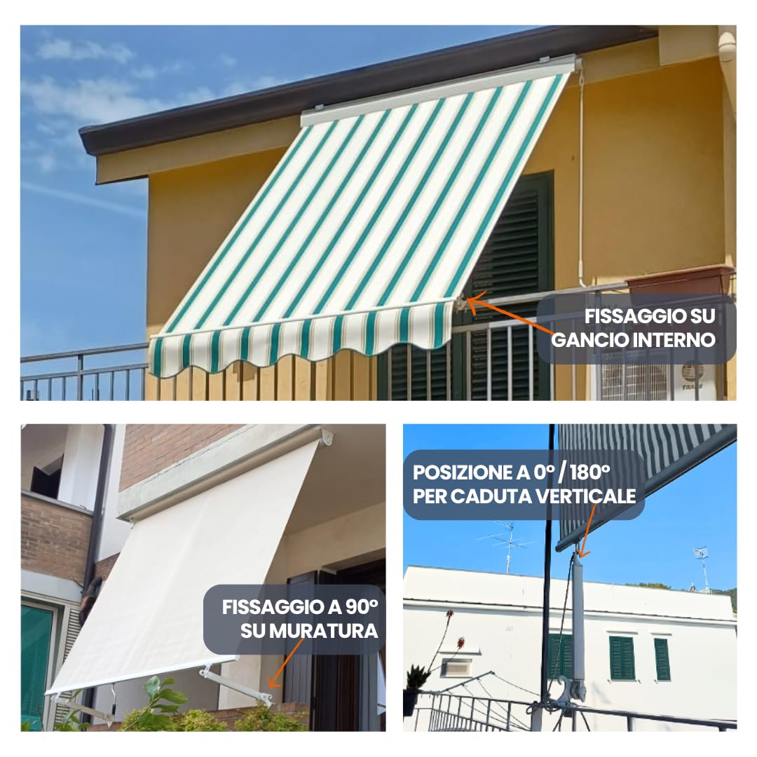 Braccetti per Tende da Sole Esterne in PVC Bianco 50 cm Regolabili 180° 1 Coppia
