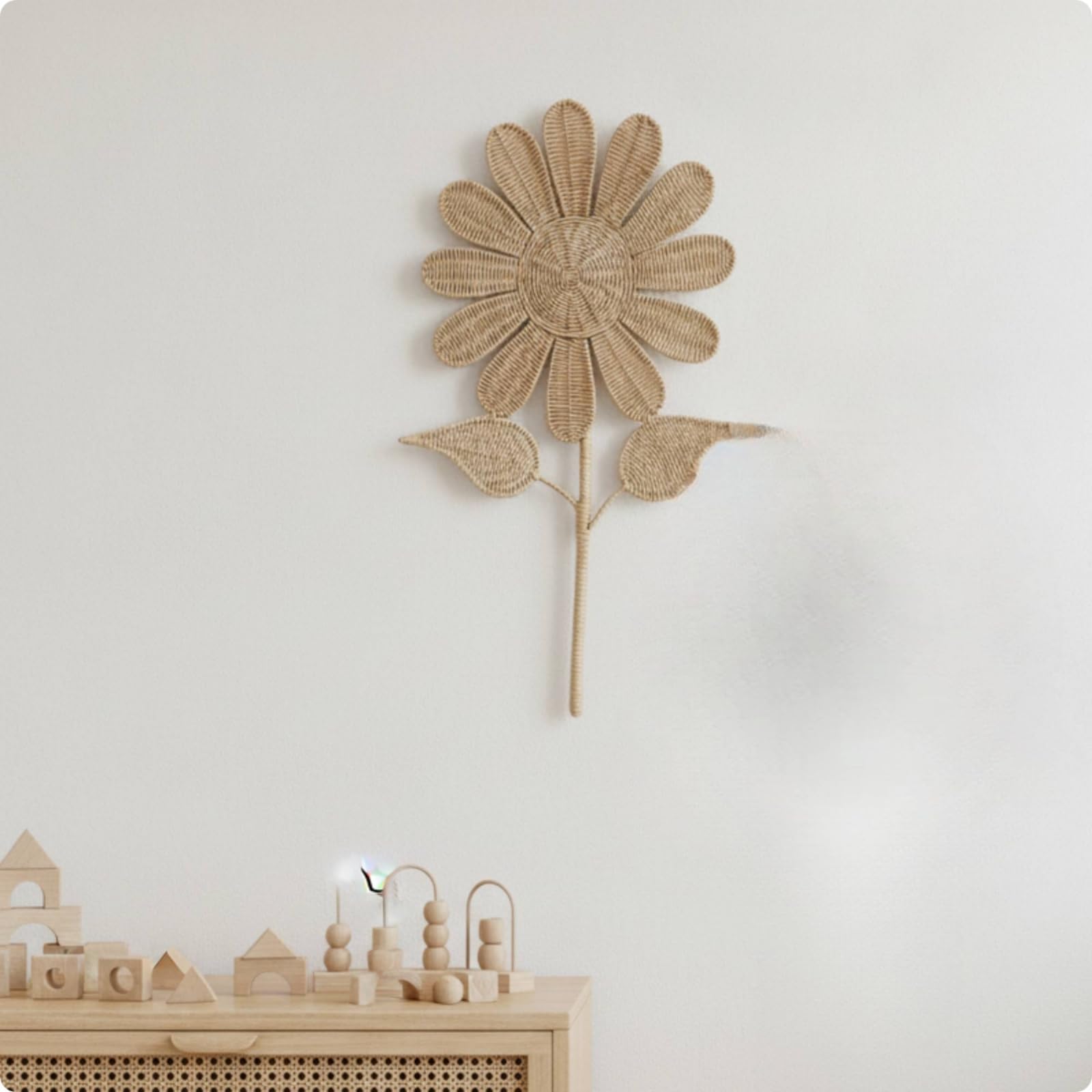 KiBcsLic Adorno Ratán con Forma Flor Boho Mimbre Redondo coración para Hotel, Blanco