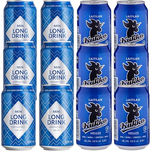Finnischer Party-Pack - MIN Long Drink Grapefruit & Kukko Helles Bier Premium Lonkero & Craft Bier Feiere wie im glücklichsten Land der Welt Glutenfrei 12 x 0 33 L Dosen 3 Dosenpfand
