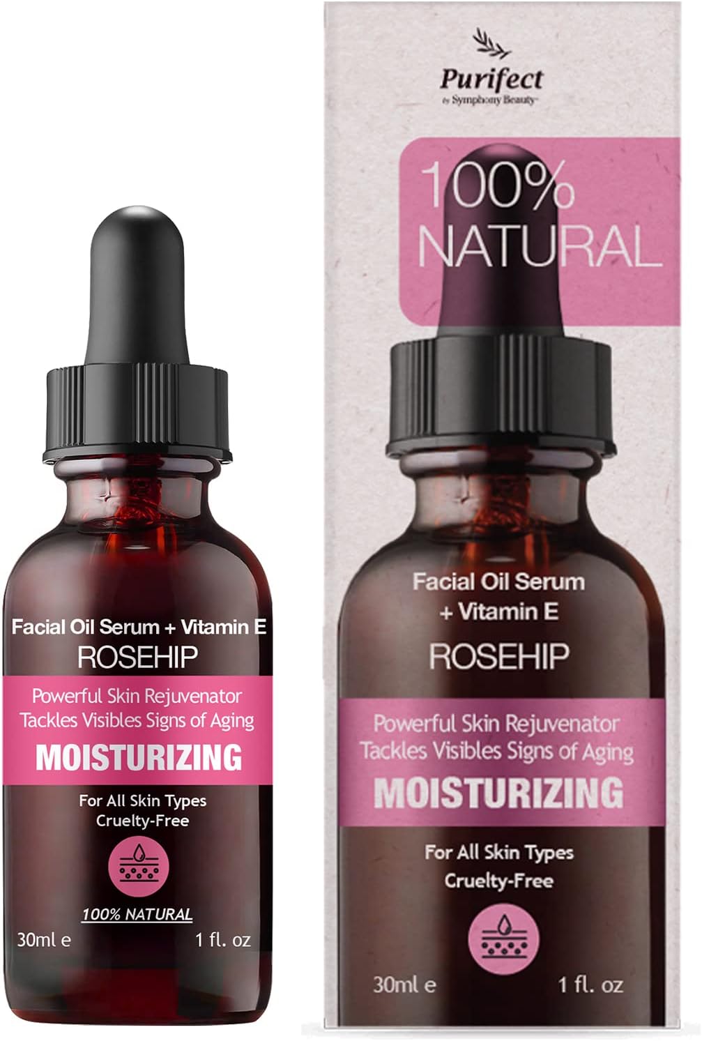 100% Natural Facial Oil Serum - Rosehip & Vitamin E, 30ml