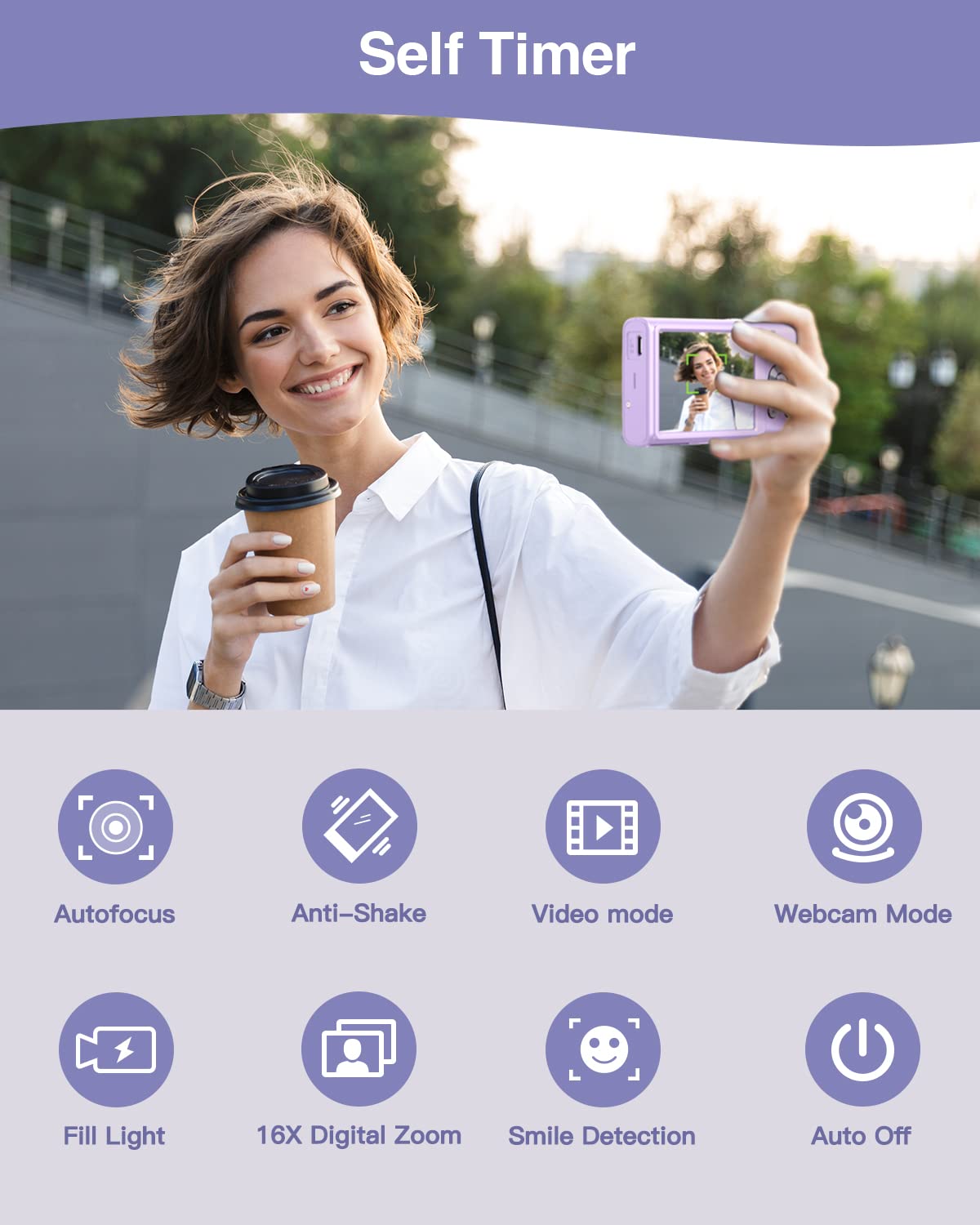 Digital Camera, 1520P Auto Focus Compact Camera FHD 48MP Photo Camera Vlogging Camera with 2.8 inch Screen, 32GB Memory Card, 16X Digital Zoom, Portable Mini Camera for Kids, Teenagers