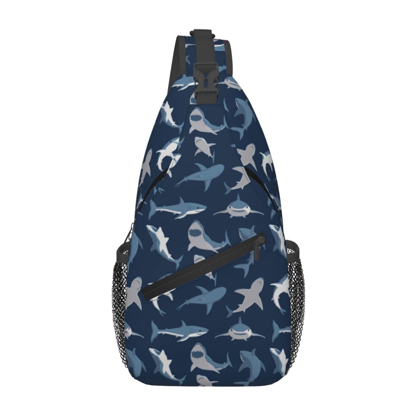 COFEIYISI Shark Print Sling Bag for Women Men Abstract Shark Silhouettes Swimming Sea Fish Blue Crossbody Backpack Underwater Animal Print Sling