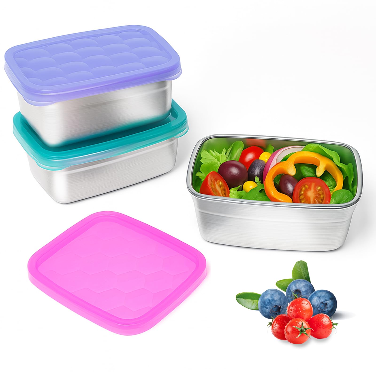 Tanjiae 3-Pack Stainless Steel Snack Containers for Kids &amp; Toddlers - 550ml (18oz) Leakproof Reusable Food Containers with LFGB Certified Lids | Stackable Metal Lunch Box for Daycare, School, Travel