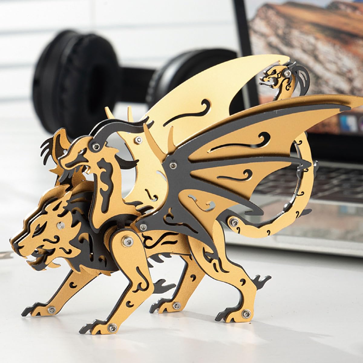 3D DIY Metal Puzzle Kits, 3D Metal Mechanical Chimera Puzzle Model Kit, 3D Jigsaw Puzzles for Adults, Brain Teaser Puzzle Toy Gift (Black)