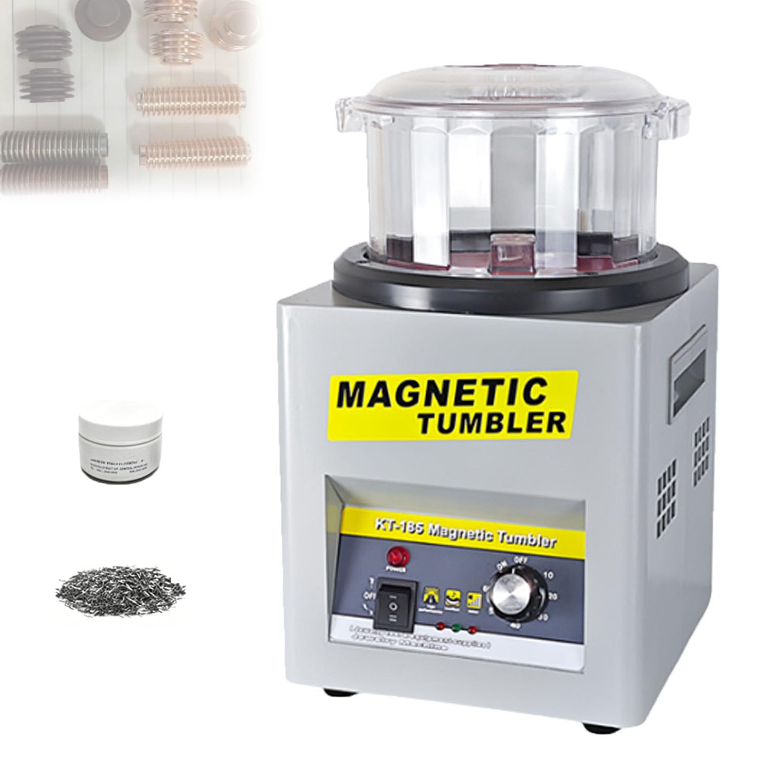 BOOZXCV Jewelry Polisher Magnetic Tumbler, 180mm Barrel, 2000 RPM, Automatic Forward/Reverse Rotation, 1-60 Min Timer for Metal Jewelry Rings Deburr