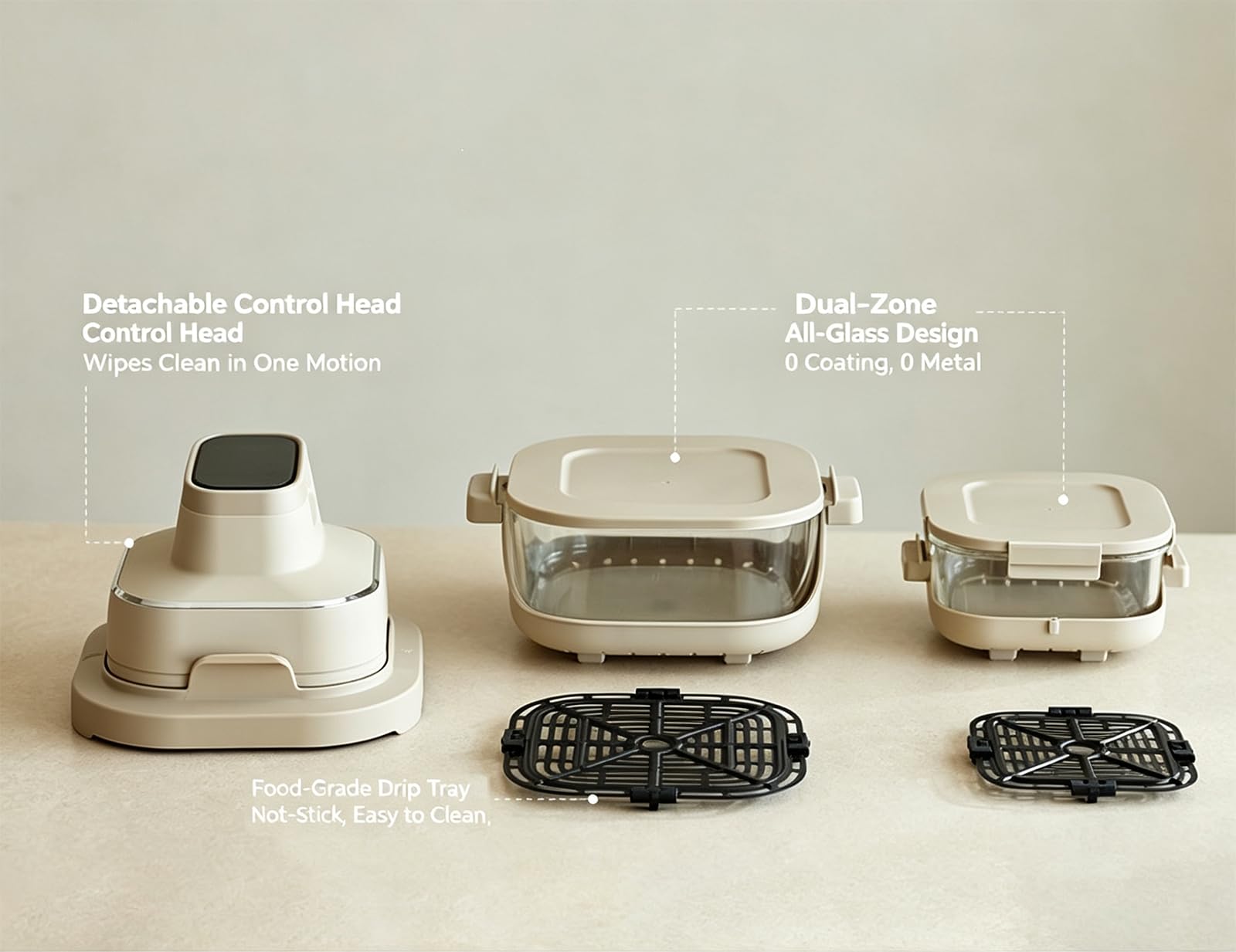 Freidora De Aire Visible Doble Cesta Todo Vidrio Cabezal Control Desmontable Cero Revestimiento Ollas Intercambiables Multifunción Saludable Aparato Eléctrico para Cocina Hogar Diario,B