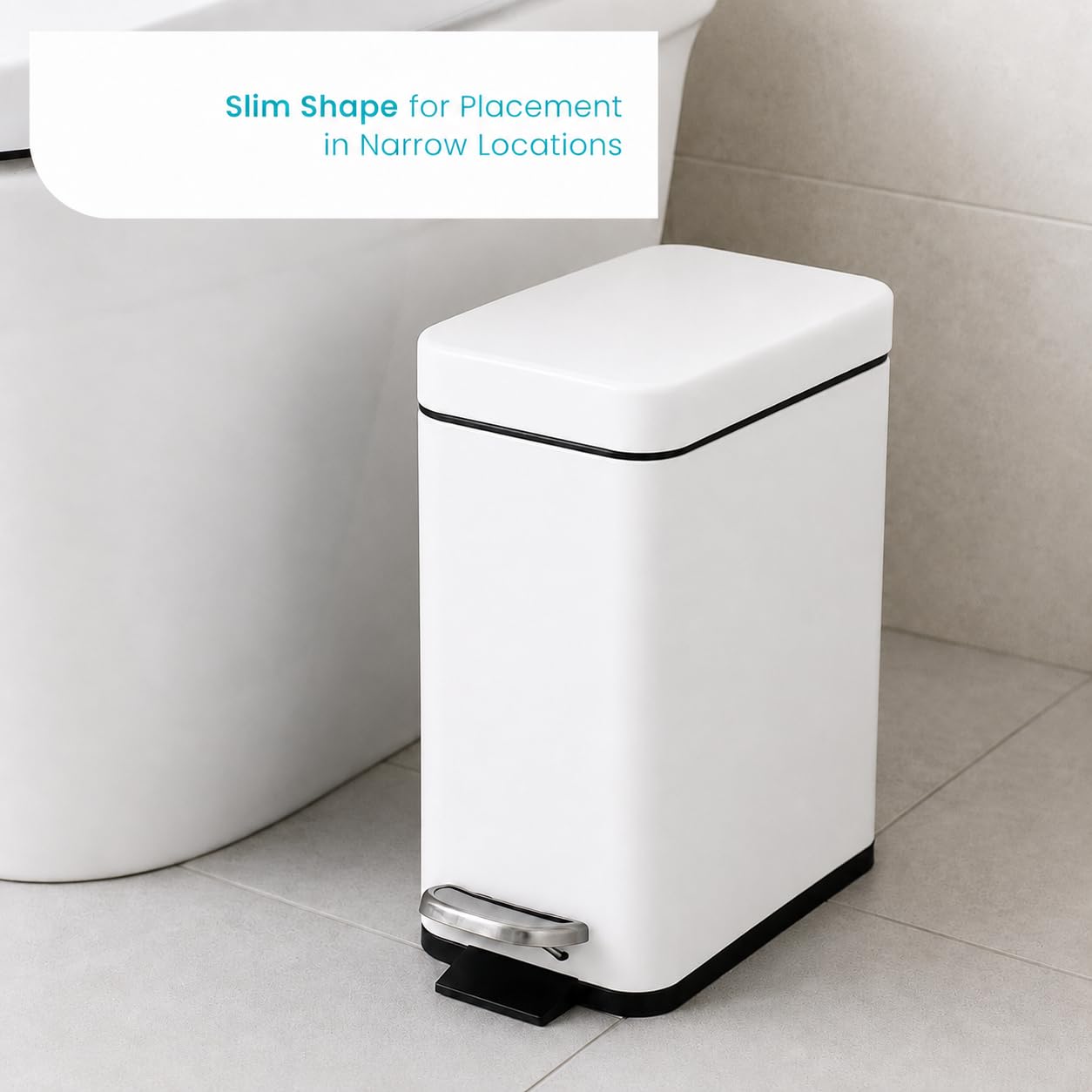 Home Zone Living Badezimmer-Mülleimer, schmaler Edelstahl, Trittpedal, 5 Liter