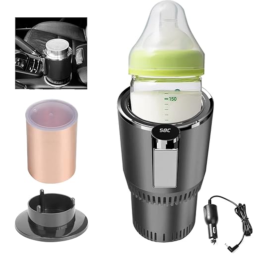 GEEZO 12V/24V Smart Temperature Control Travel Coffee Mug for Car/Truck,Electric Heated Travel Mug 450ML Stainless Steel Tumbler Smart Heating Cup Keep Milk Warm LCD Display Easily Washing Safe