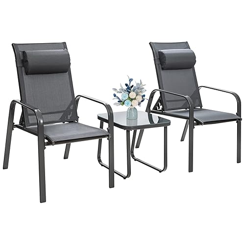 Tangkula 3 Piece Outdoor Bistro Set, Patio Stackable Chairs with
