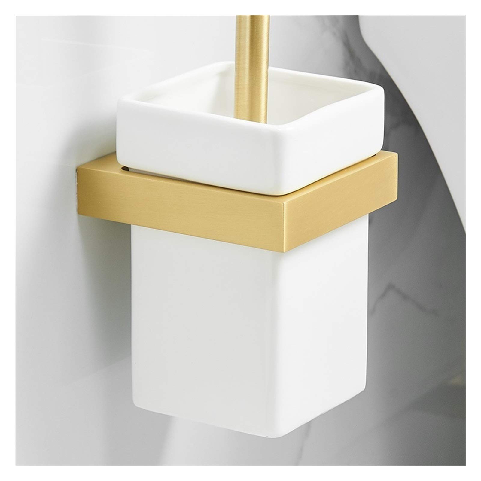 Conveniente Baño para el soporte de la cepillo de inodoro Espacio de aluminio de aluminio cepillado dorado cepillo rack montaje en pared estante de almacenamiento accesorios de baño Uso doméstico