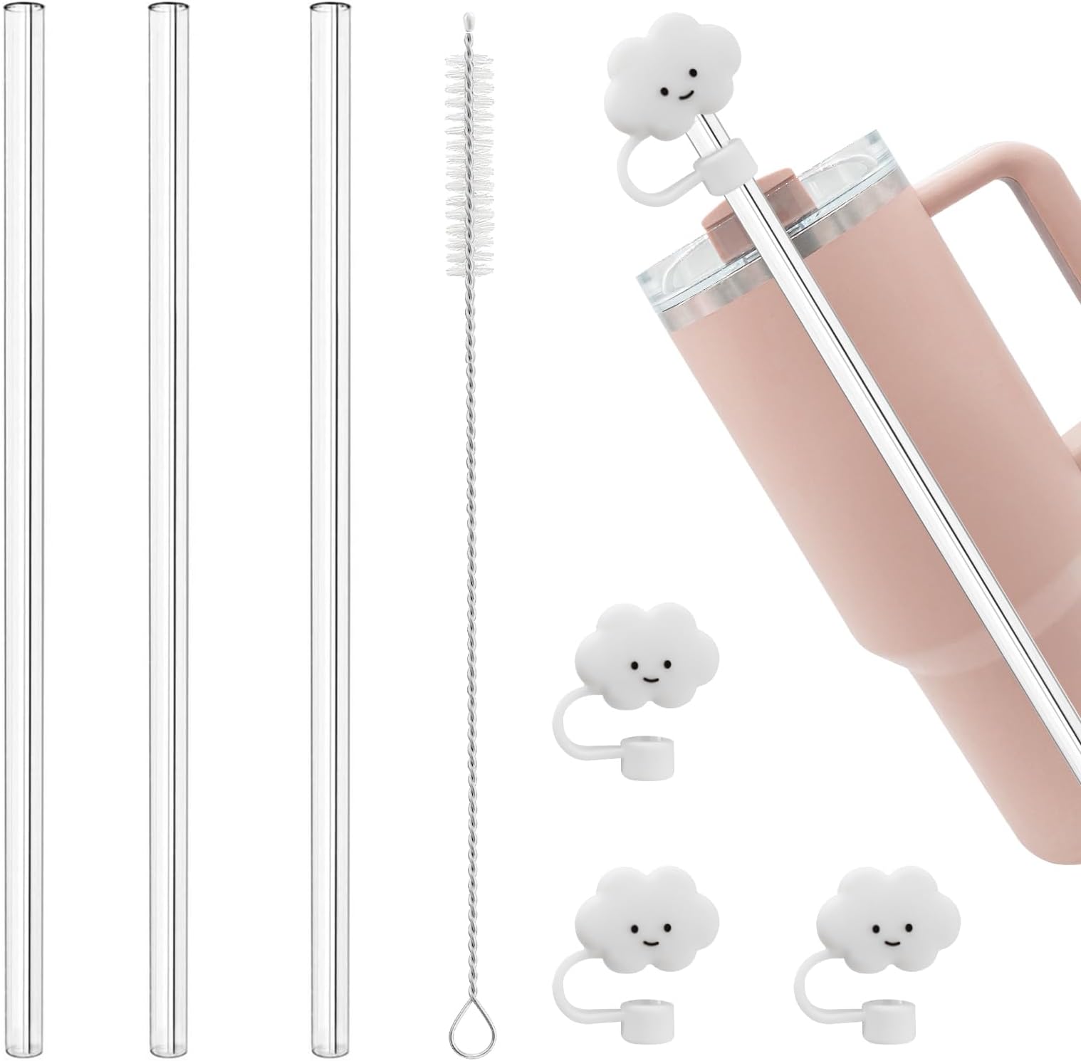 NETRIWOW 3Pcs Replacment Straw with Straw Covers,Compatible with 40oz Stanley Adventure Travel Tumbler, 3 Pcs Clean Straw with Spill Stoppel Set and 1 Cleaning Brushes for Stanley Cup Accessories