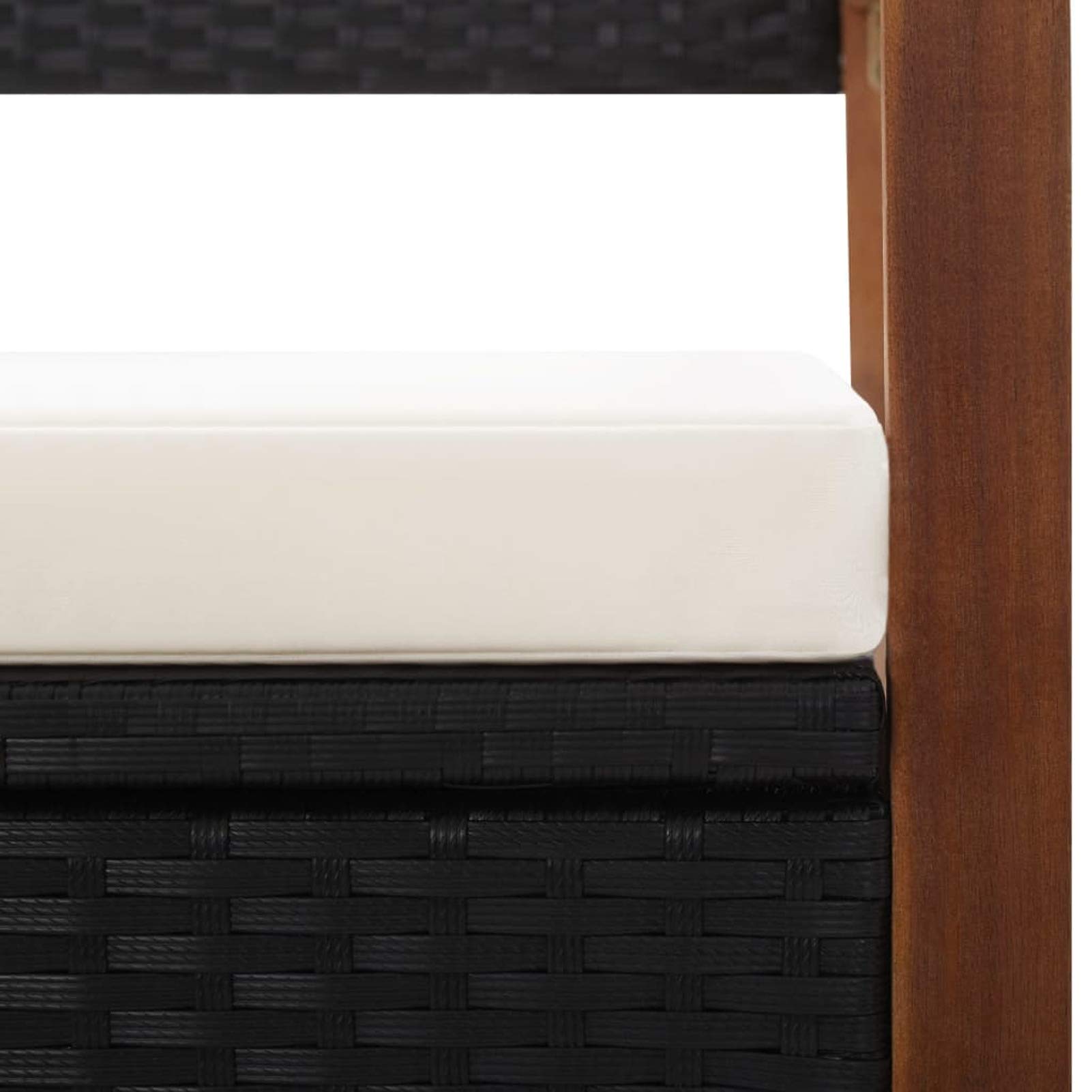 IKAYAA Banco de Jardín de Ratán Sintético Madera Acacia Banco de Exterior con Caja de Almacenaje y Respaldo para Patio Terraza Balcón 115 x 50 x 85 cm Negro