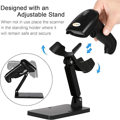 Miniatura 5 de WoneNice Escáner de código de barras inalámbrico 1D 2D con soporte, escáner automático de código QR de mano CMOS lector de códigos de barras de