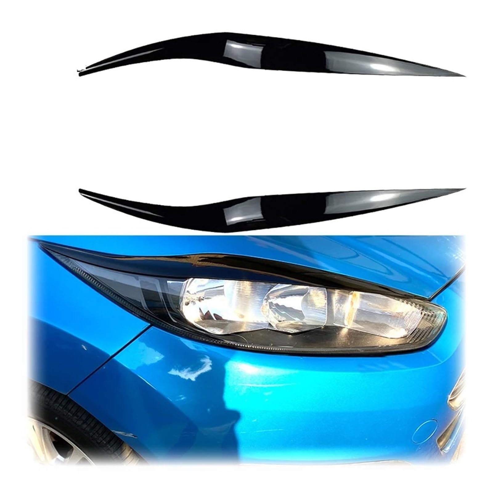2x Osłona reflektora przedniego samochodu, osłona brwi i powiek, pasująca do Forda, Fiesty MK6.5 2013-2017 Nakładka na brwi reflektora ﻿(Glossy Black)