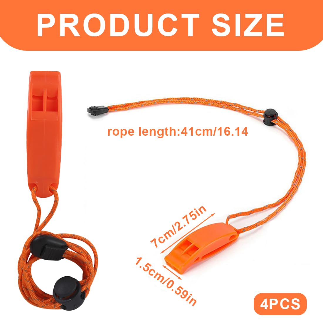 EIHI 4 Silbatos de Emergencia,Silbato Supervivencia,Silbato Socorrista,con Cordón Reflectante Ajustable para Kayak, Navegación, Natación, Supervivencia en el Agua, Senderismo