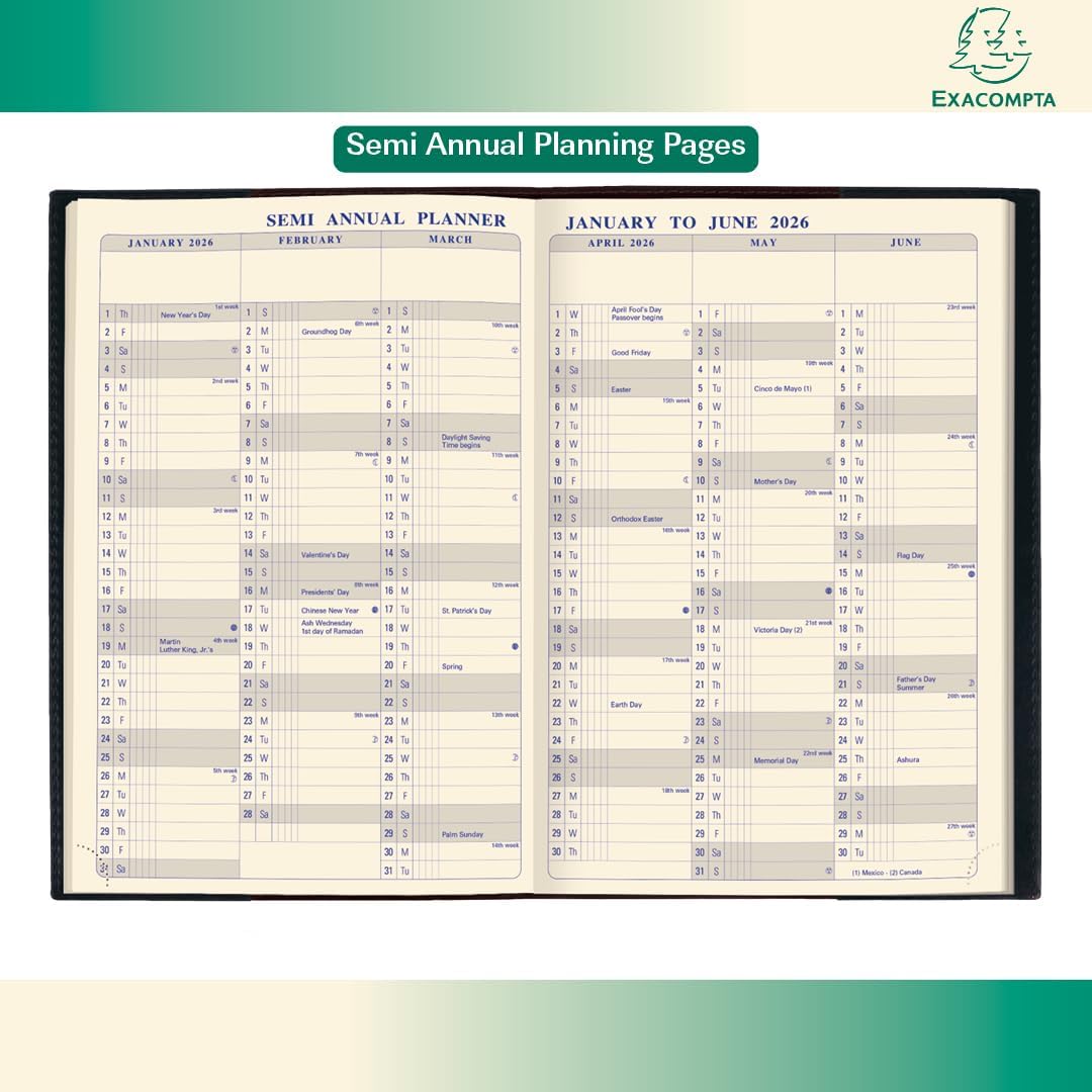 Exacompta 2026 Refill For "Space 24" Calendar Year Weekly/Monthly Planner Organizer - 12 Months (Jan. to Dec.) - 6 1/4 "x 9 3/8" - Appointment Organizer and Business Journal