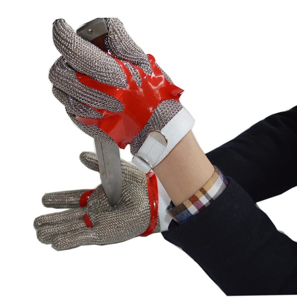 Cut Resistant Gloves 2 szt. Rękawiczki zapobiegające przecięciu, rękawice ochronne z regulowanym nylonowym paskiem na nadgarstek, rękawice kolczugi ze stali nierdzewnej do kontaktu z żywnością (Size