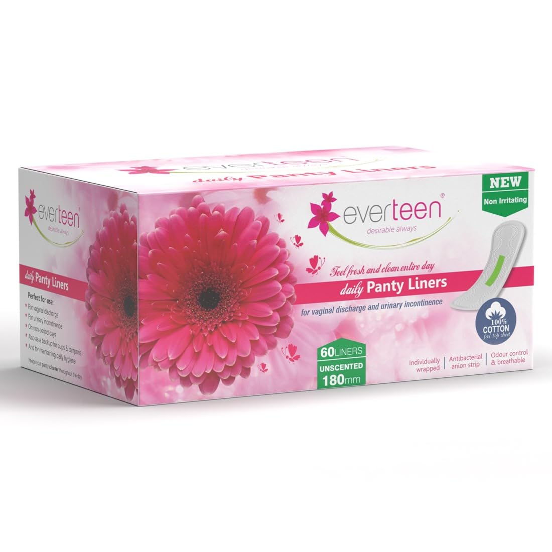 See full amazon price history chart for everteen Panty Liners For Women Daily Use (Box of 60pcs, 180mm) With Antibacterial Strip | Long Panty Liners | For White Discharge & Light Spotting | Odour Control & Breathable everteen Panty Liners For Women Daily Use (Box of 60pcs, 180mm) With Antibacterial Strip | Long Panty Liners | For White Discharge & Light Spotting | Odour Control & Breathable (B0CV497RZK) Amazon Price History, Amazon Price Tracker