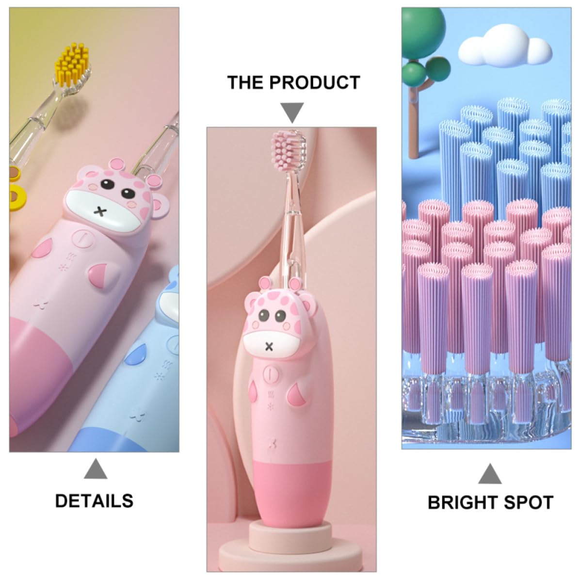 Cepillo de Dientes Eléctrico Sónico con Velocidad Ajustable y Resistente al Agua, Silicona y Pc, 1 Set Adecuado Cuidado Dental Infantil