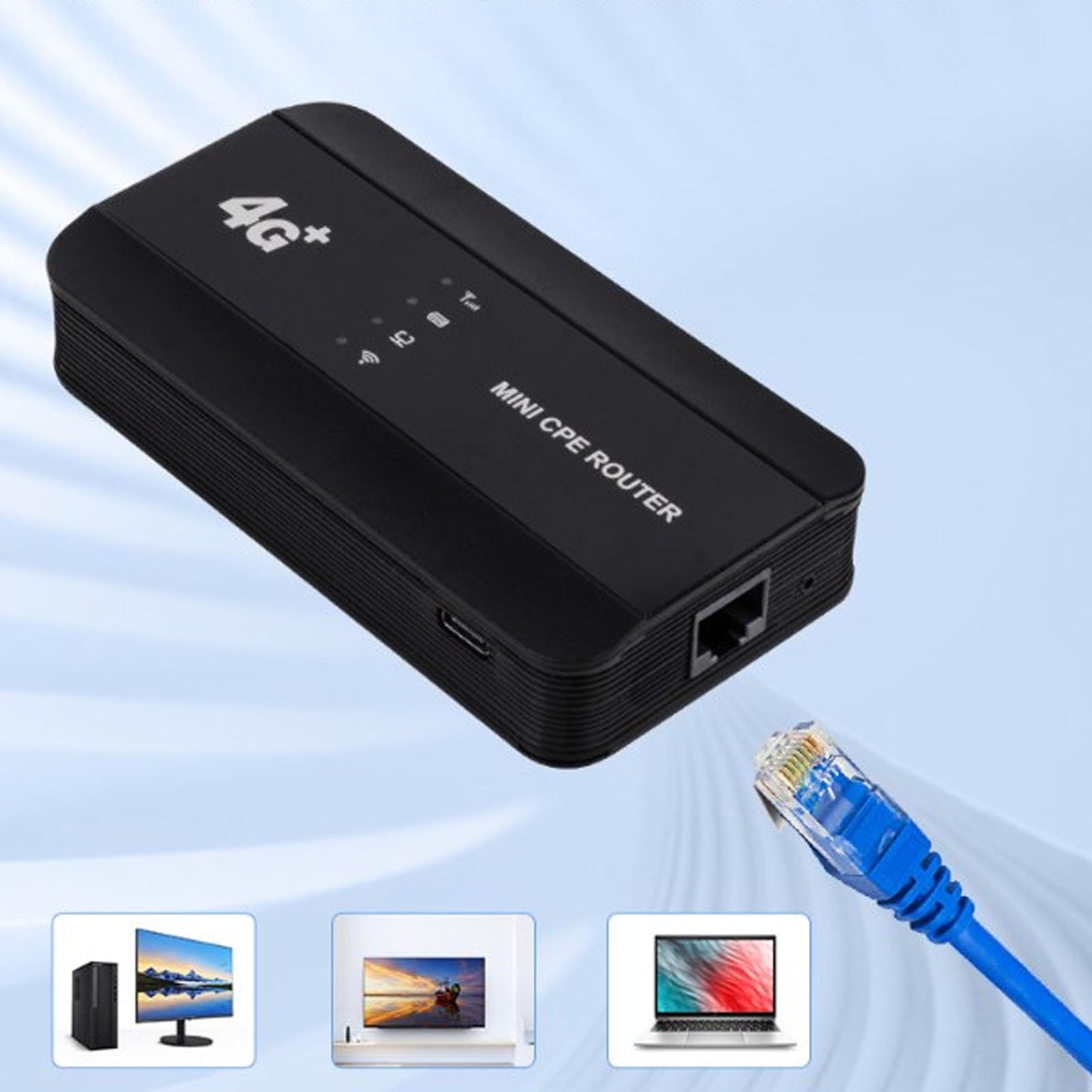 Mini Router CPE, Szybki Router Gigabit Ethernet 4G LTE WiFi 6 300 Mb/s z Portem RJ45 i Gniazdem Karty SIM Typu C. Ładowanie. Przenośny Router podróżny. Obsługa 10 Użytkowników