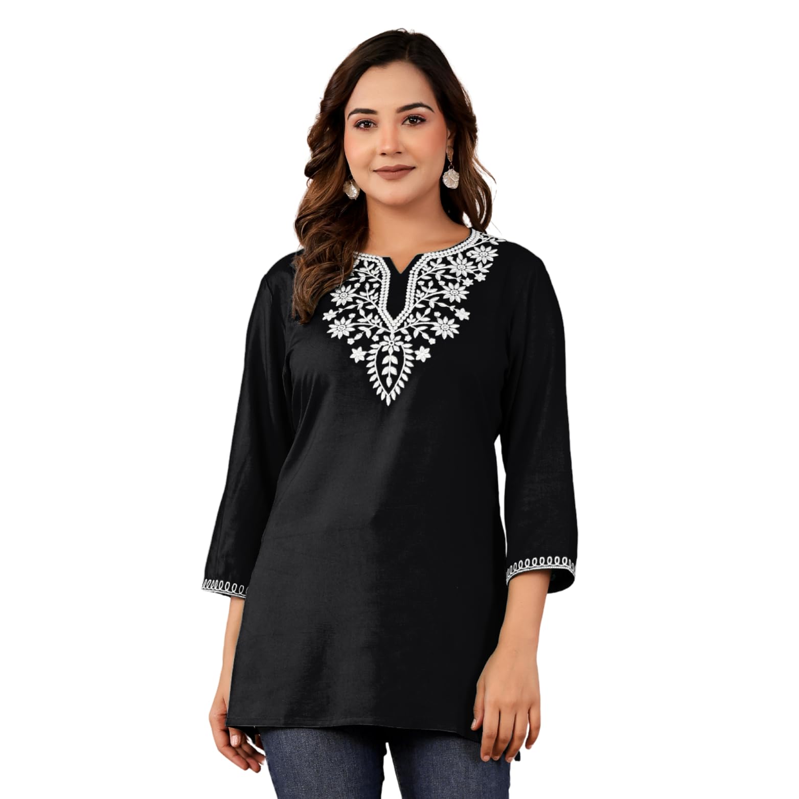 Short Kurti for Women – Lucknowi Chikankari Embroidered Ladies Kurta, Stylish Girls Tunic Top, Comfortable Ethnic Half Kurta for Daily & Office Wear-image-12