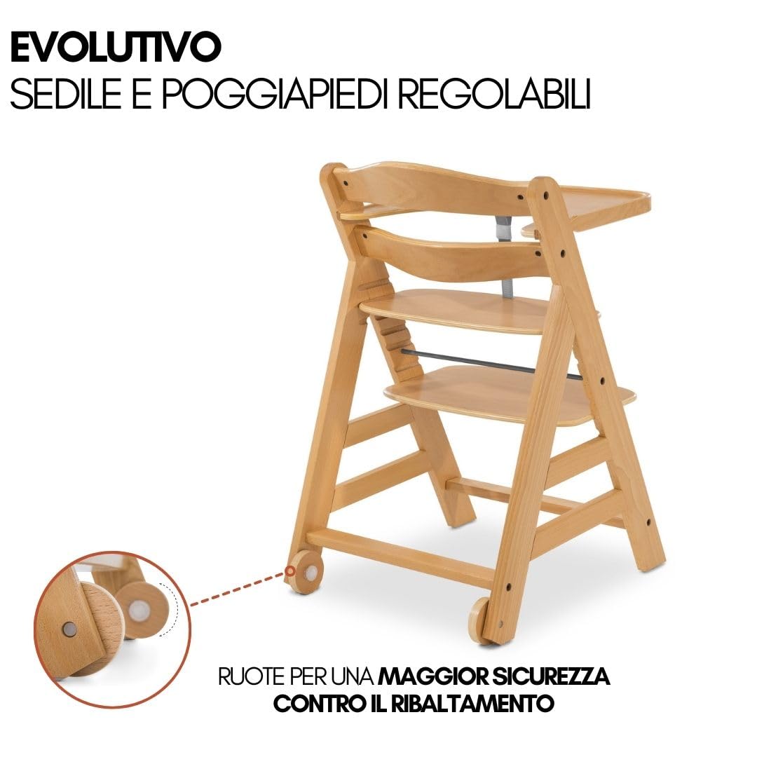 hauck Seggiolone Pappa Evolutivo Alpha Move Newborn Set - Sedia Bambini Da 0 Mesi con Nuova Sdraietta Neonati Premium, Cintura 5 Punti, Ruote, Vassoio e Cuscino - Naturale, Grigio