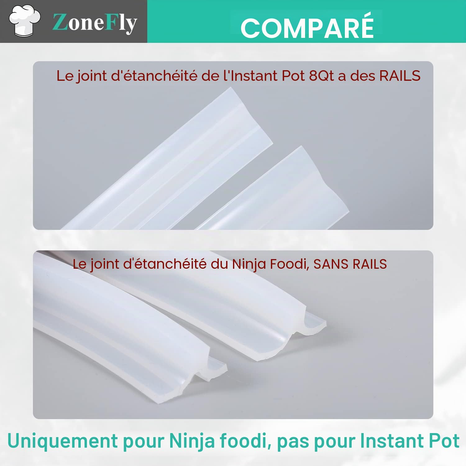 NinjaFoodi Lot de 3 joints d'étanchéité en silicone pour autocuiseur NinjaFoodi FD401/FD302/OS401/OS301/OP401/OP401/OP302 de 6,5 l et 8 litres