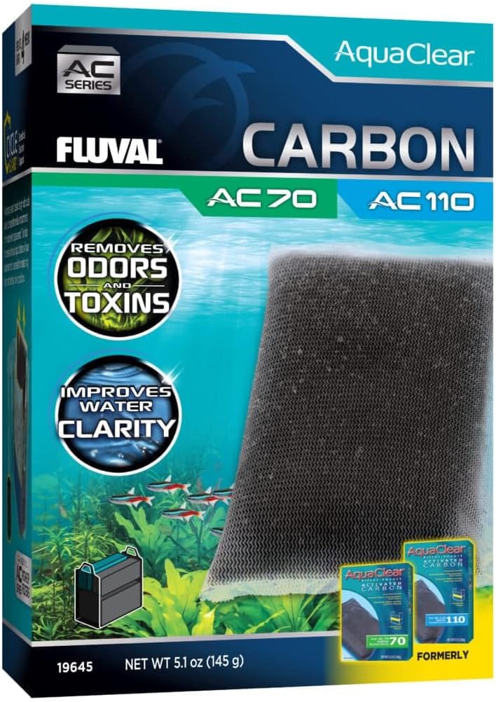 Fluval - Carbon for AC70/AC110 Power Filter, 5.1 oz / 145 g – Improves Fish Health, Promotes Crystal Clear Water, for Use in Freshwater & Saltwater Aquariums (Pack of 4)