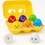 ArtCreativity Matching Eggs Toy for Toddlers 1-3 – Educational Egg Toys with Squeaking Effect – Color Sorting, Teaches Emotions, Shapes & Colors – Fun Learning Toys – Carton of 6 Matching Eggs
