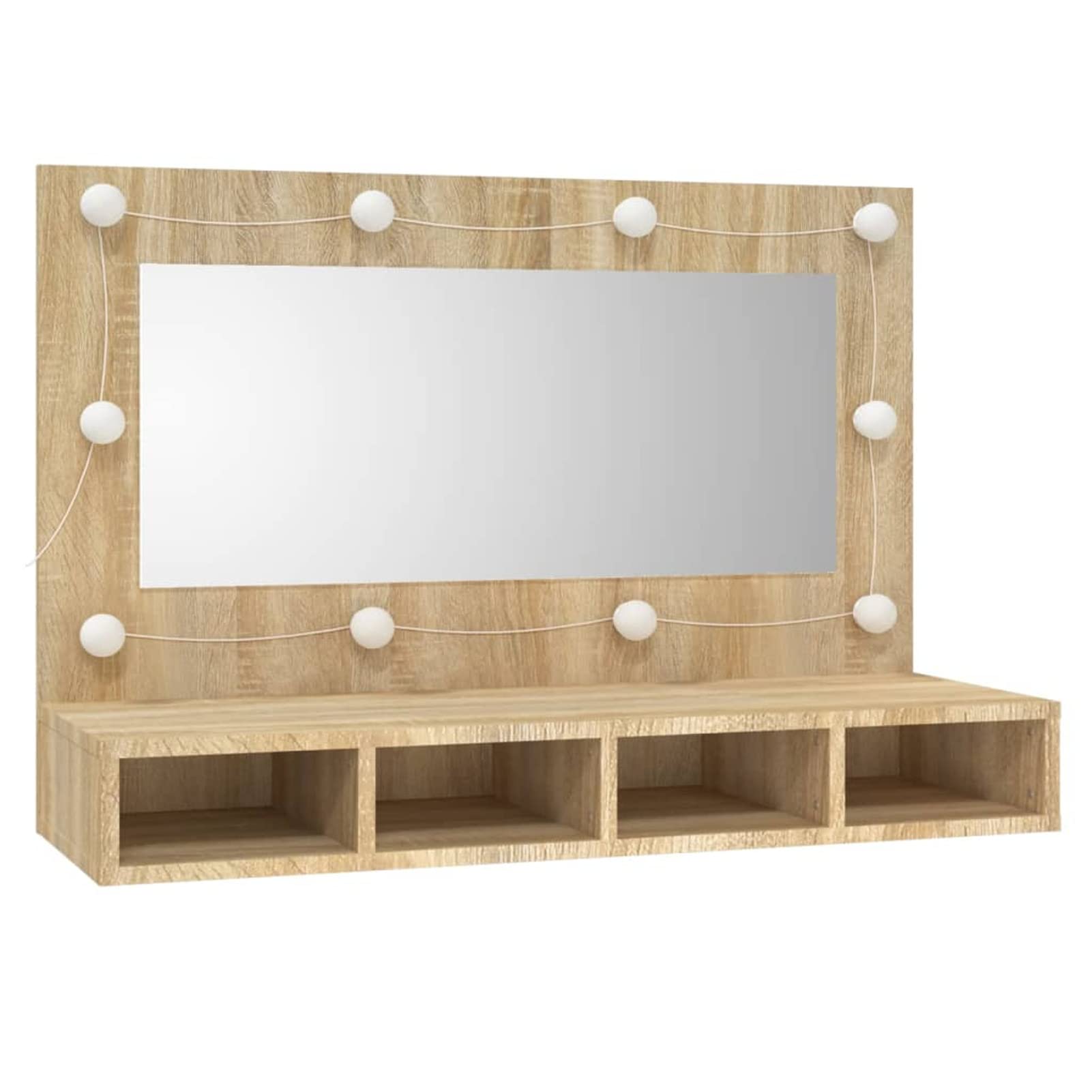 Szafka z lustrem LED dąb Sonoma 90 x 31,5 x 62 cm szafka z lustrem łazienka z oświetleniem, skośne lustro do łazienki, lustro łazienkowe