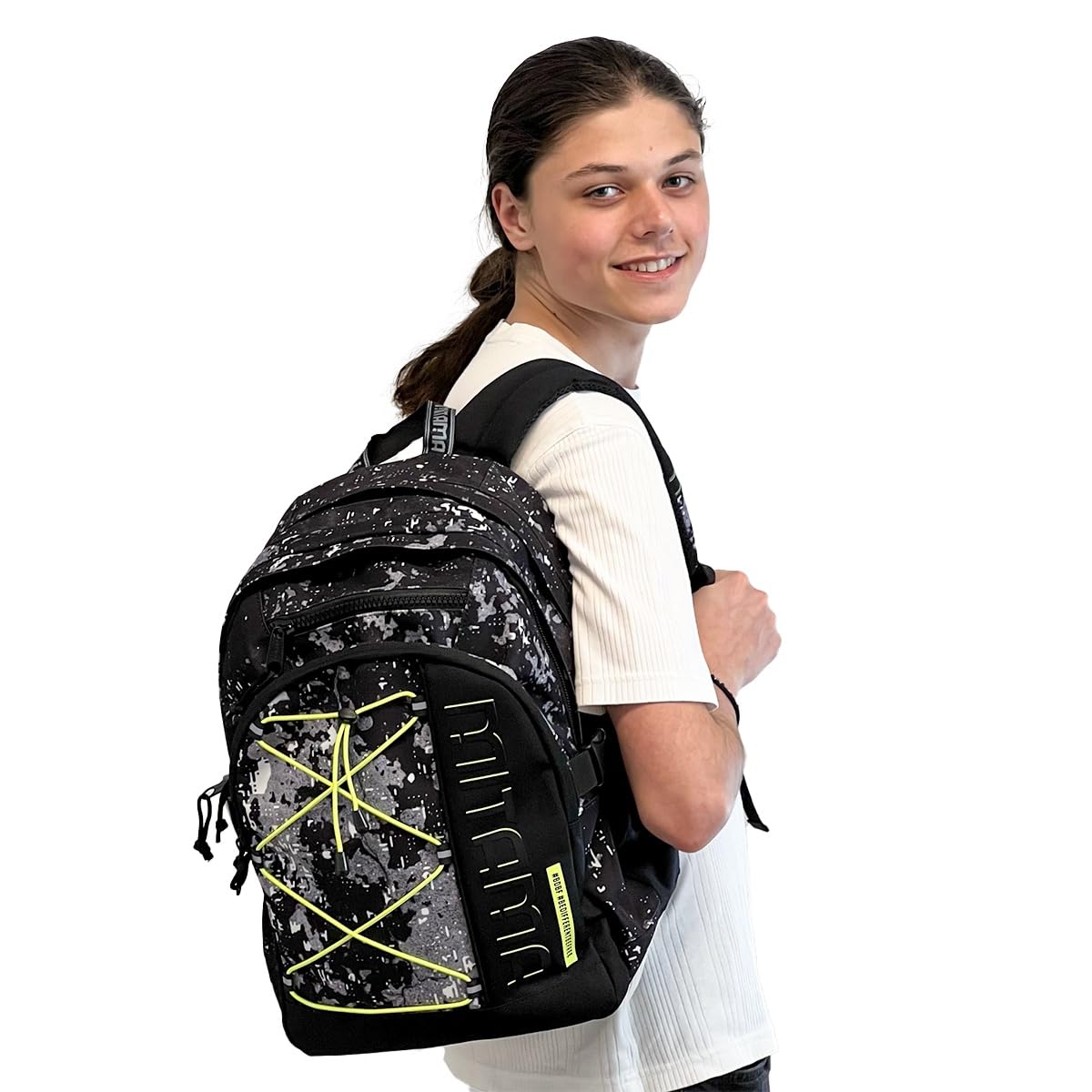 Mitama Zaino Triplo Scomparto Cement con Tasca porta PC, Nero e Grigio, Scuola Elementare e Tempo Libero, Bambino Ragazzo