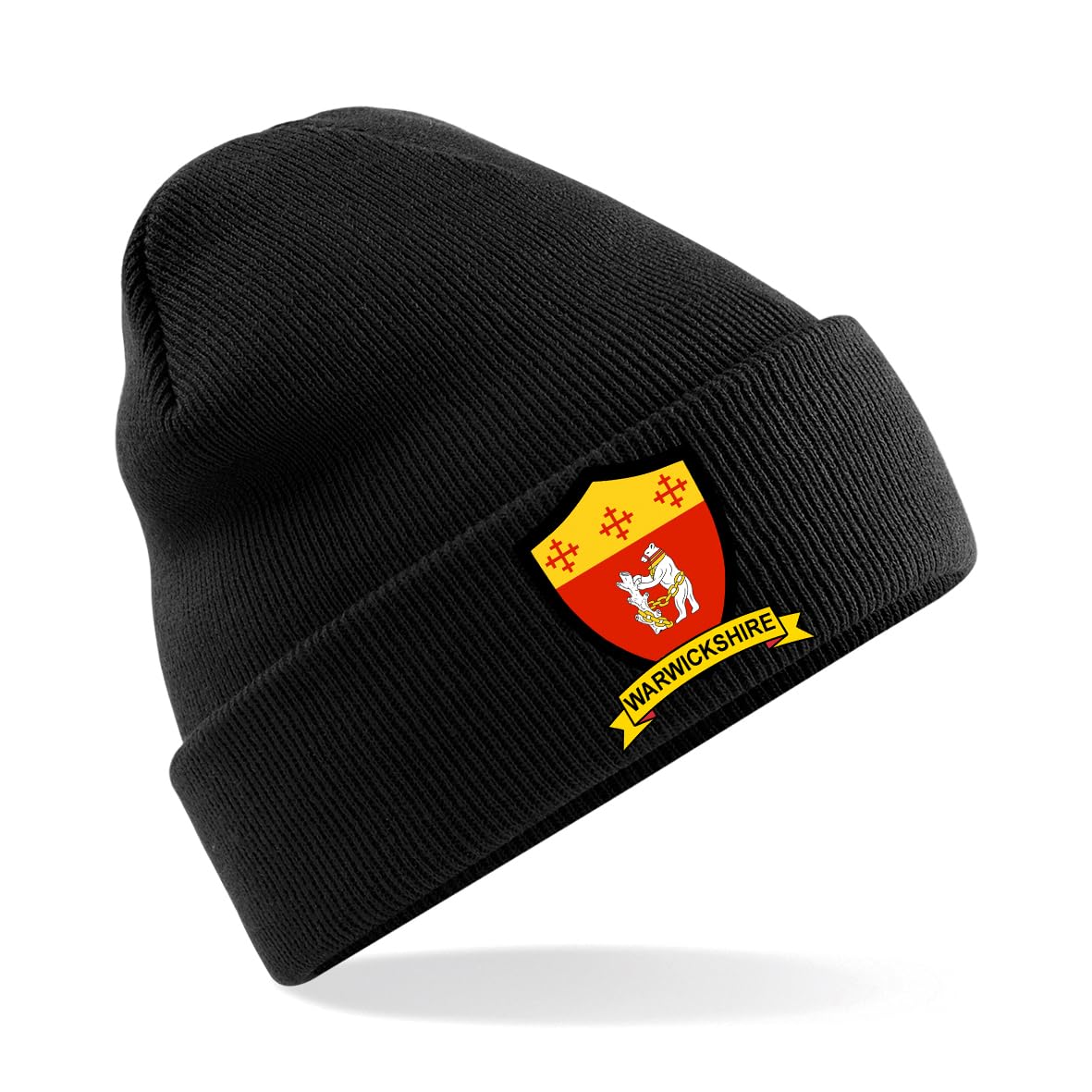 Warwickshire County Mens Embroidered Beanie Hat, Bob Hat Cricket Sport Your County Embroidery (Black)