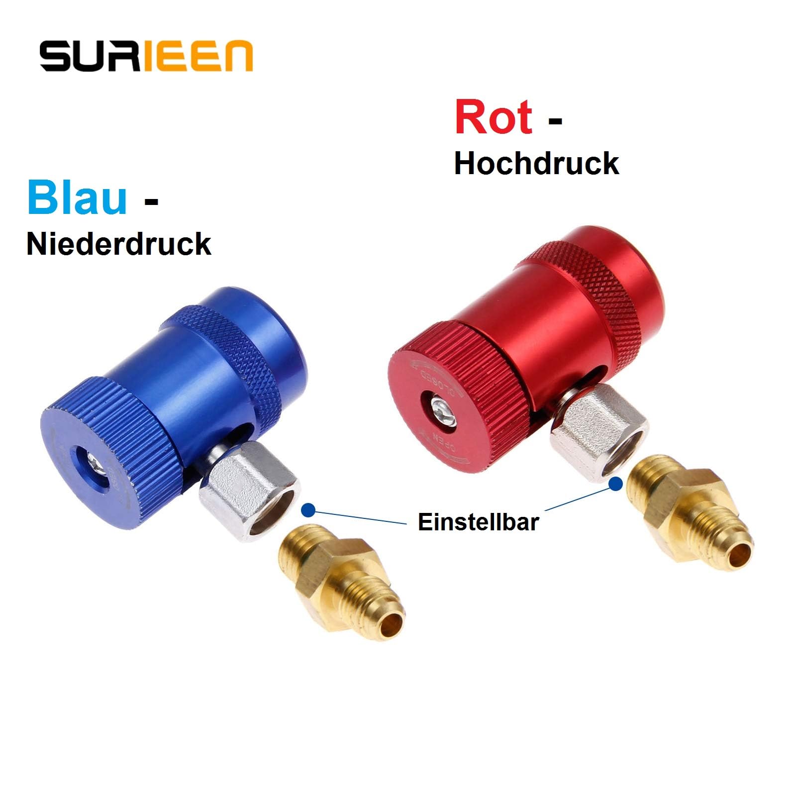 R1234yf Schnellkupplungsadapter 1/4 Zoll Steckeranschluss Verstellbarer Konnetor Adapter High/Low Side R1234yf Adapter Manuelle Kupplung für A/C Kältemittel Krümmermessgerät Set