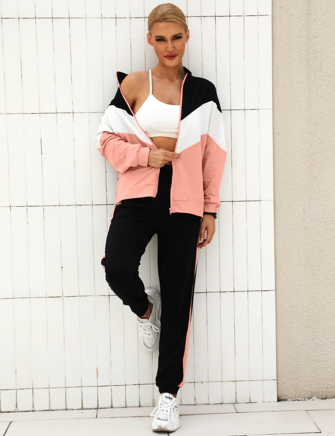 Marvmys Tuta Donna Sportiva Due Pezzi Giacca con Zip e Pantaloni Lunghi