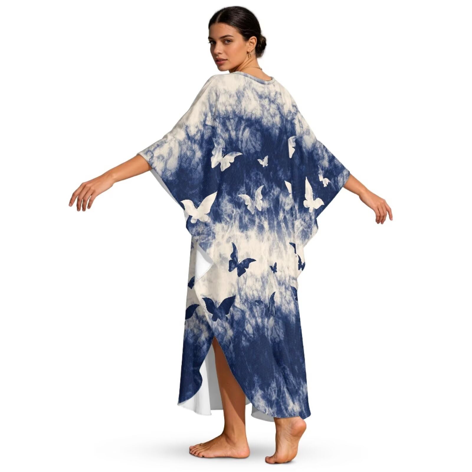 Poceacles Abito caftano da donna modello tie-dye Plus Size Boho abito con maniche a pipistrello Flowey Caftano Beach Cover Up