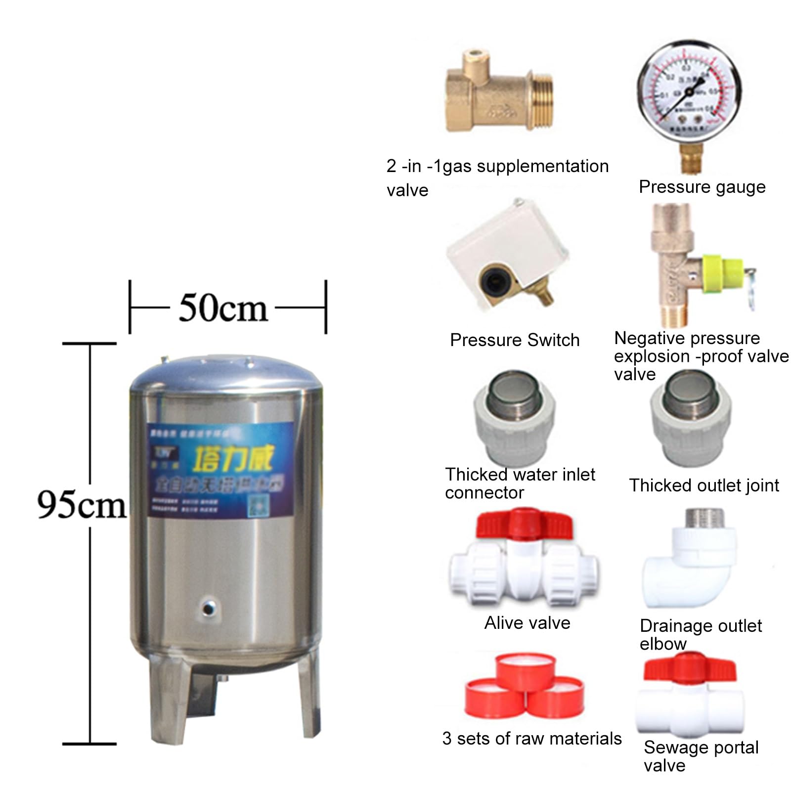 Kit de instalación de tanque de presión de agua de acero inoxidable para residencial, caravana, calentador de agua caliente, cámara de almacenamiento vertical