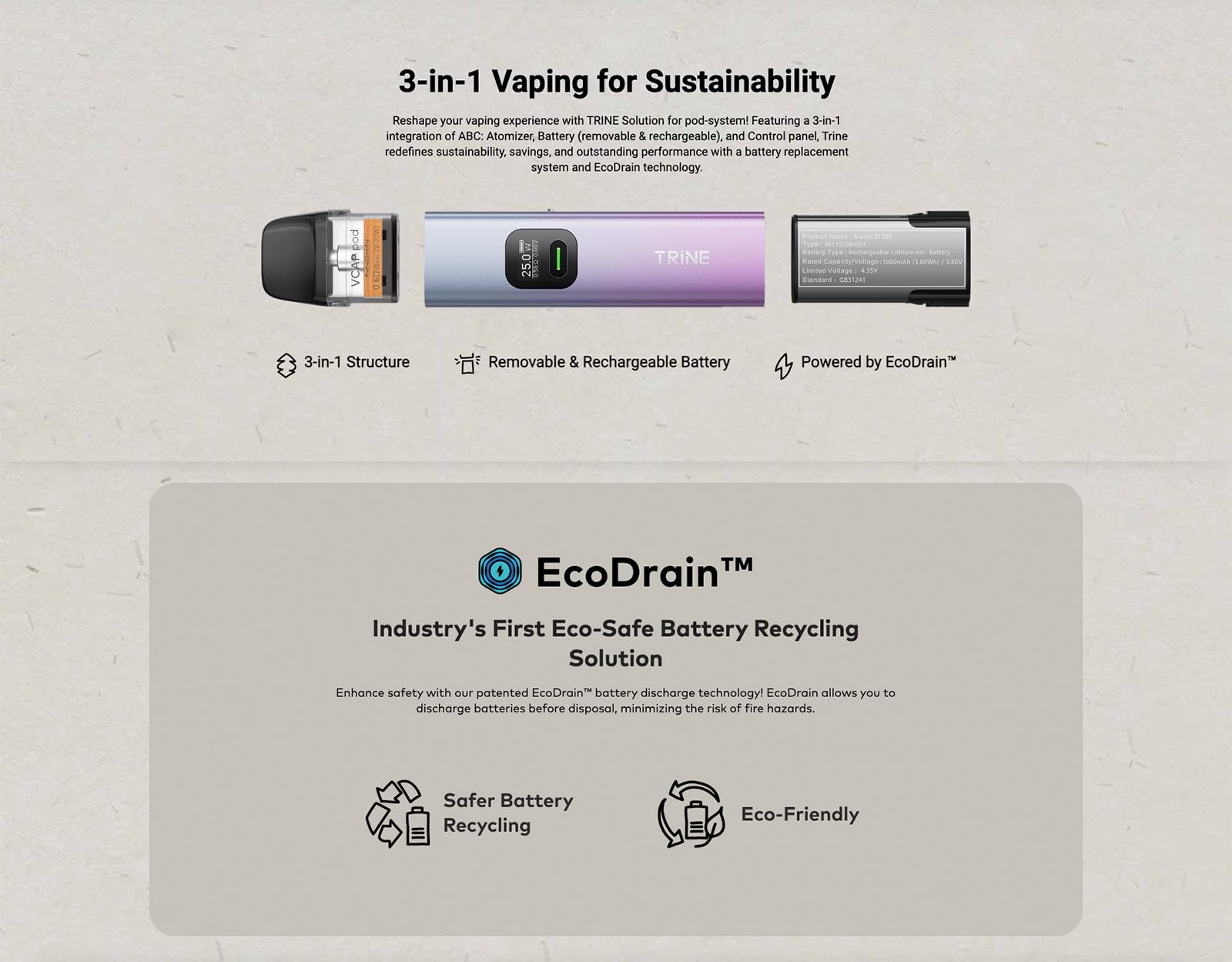 Innokin Trine Pod Kit  1000mAh Removable Battery Vape E Cig Kit 2ml  Refillable Capacity - Compatible with Innokin VCAP Pods  3 in 1 E  Cigarette Vape Kit: Amazon.co.uk: Electronics & Photo