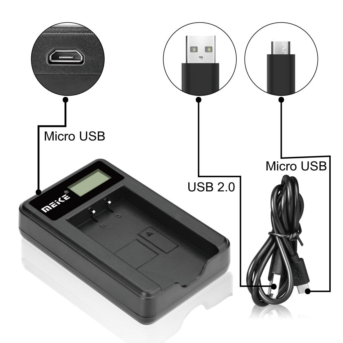 Meike MK-LC1 Chargeur de batterie Li-ion avec écran LCD pour batterie MK 420 Speedlite Series (MK-LP1)