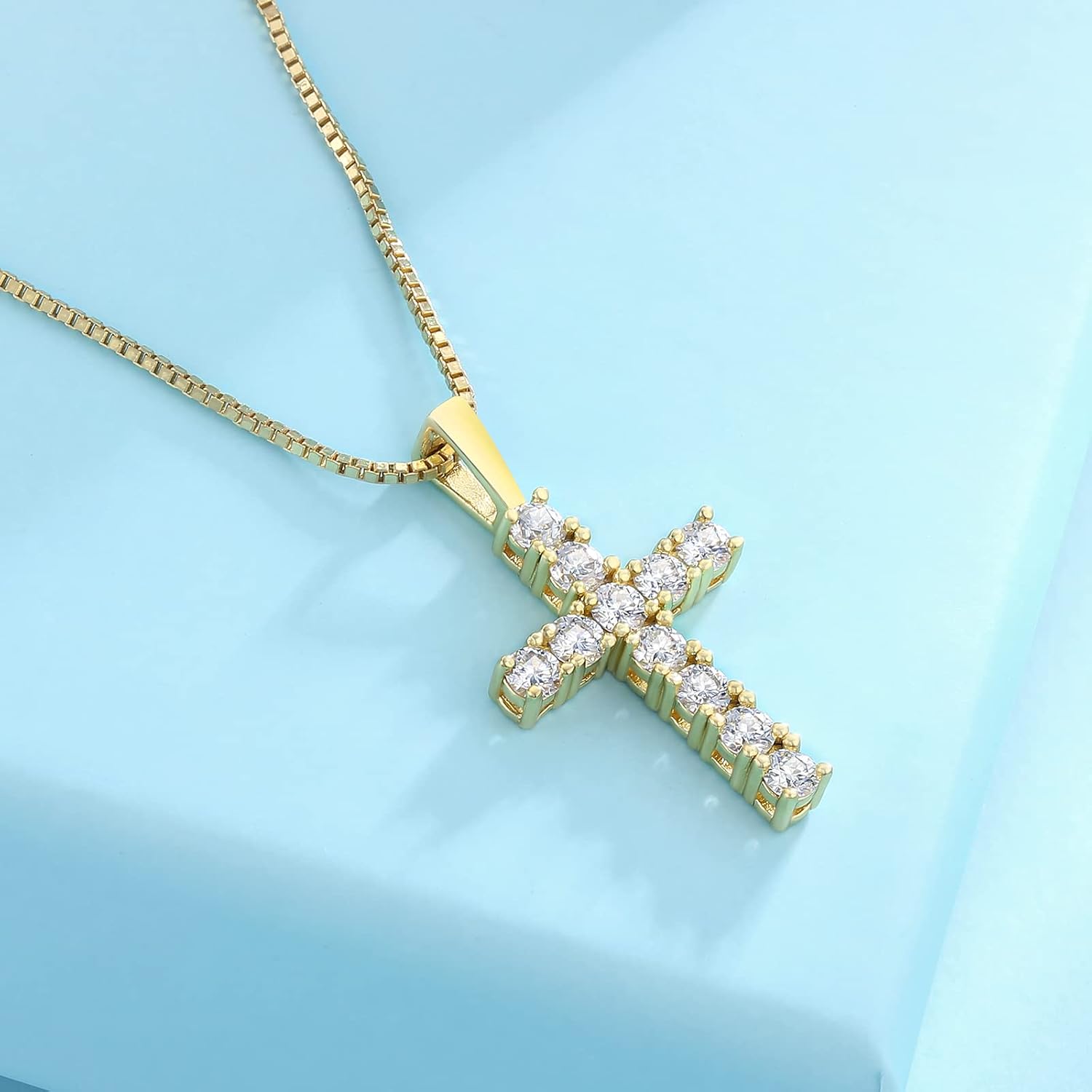 KRKC&CO Moissanite Cross Pendant For Women, S925 Sterling Silver, D Color, 0.66Carat, with 0.8mm 16+2" Rope Chain, Brilliant Excellent Cut Iced Out, 14K Gold, For Her - Image 4