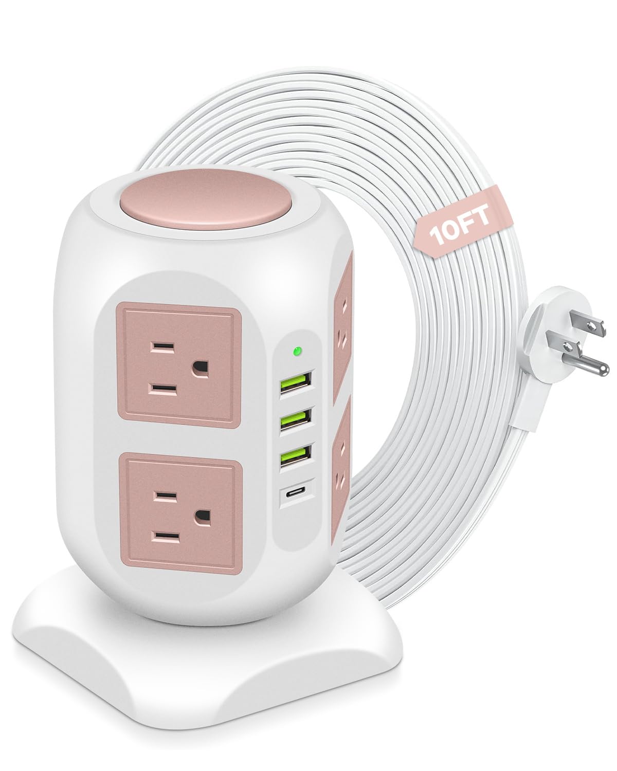 Rose Gold Power Strip Desk Accessories for Women, Girls - Flat Plug Outlet Extender (8 Outlet 4 USB Port) - 10FT Extension Cord Tower Surge Protector - USB C Charging Station - Home Office Room Decor