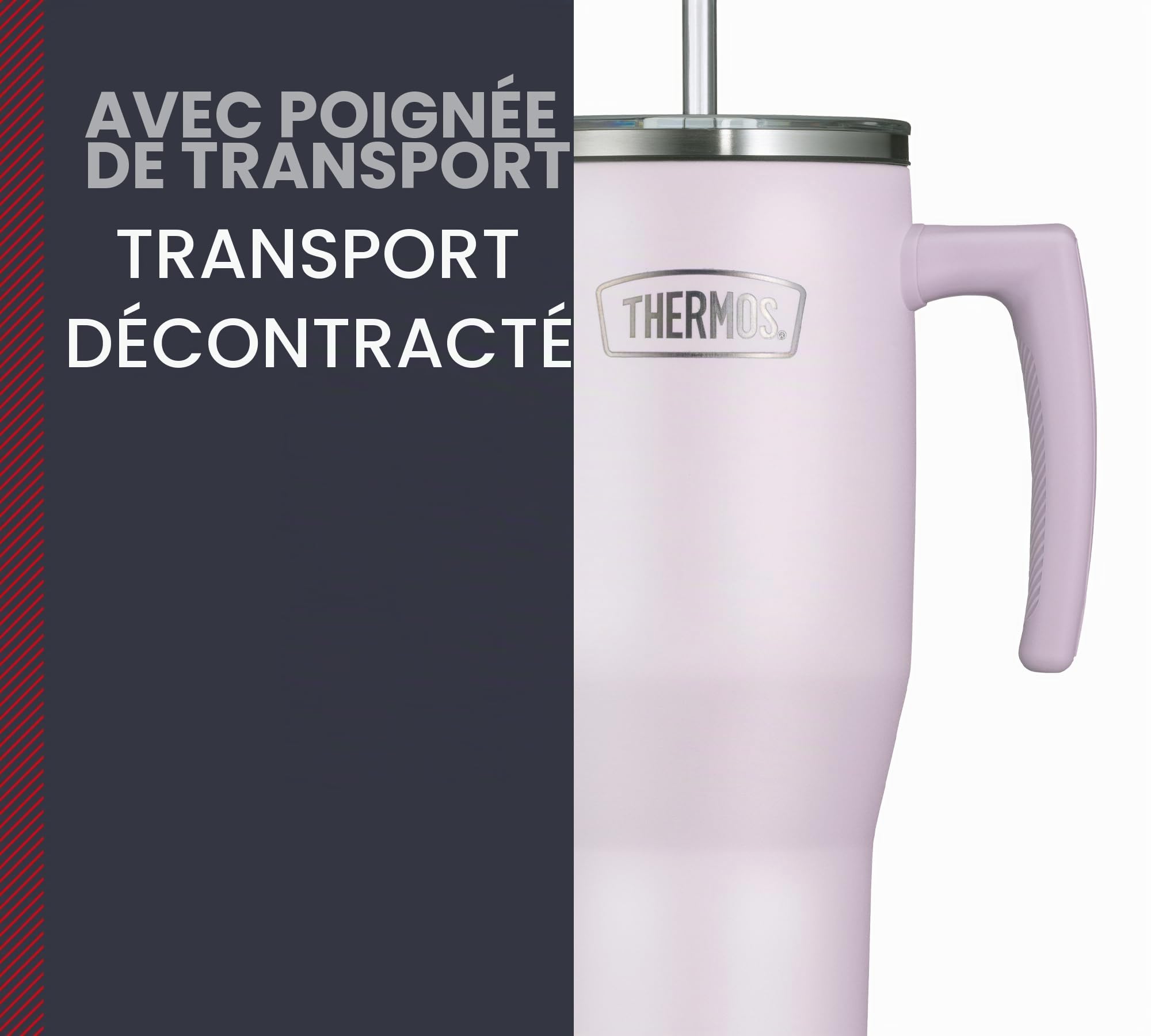 Thermos REFRESHING SERIES - Gobelet isotherme - 1,1 l - Lavande mat - Gobelet avec paille et poignée - Pour les déplacements, le travail ou la maison - En acier inoxydable - Double paroi neutre au