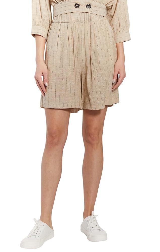 あみ【自宅試着のみ】Carette Belted Twill Short Woven Low Rise Solid Micro Shorts With Belt For Daily Casual