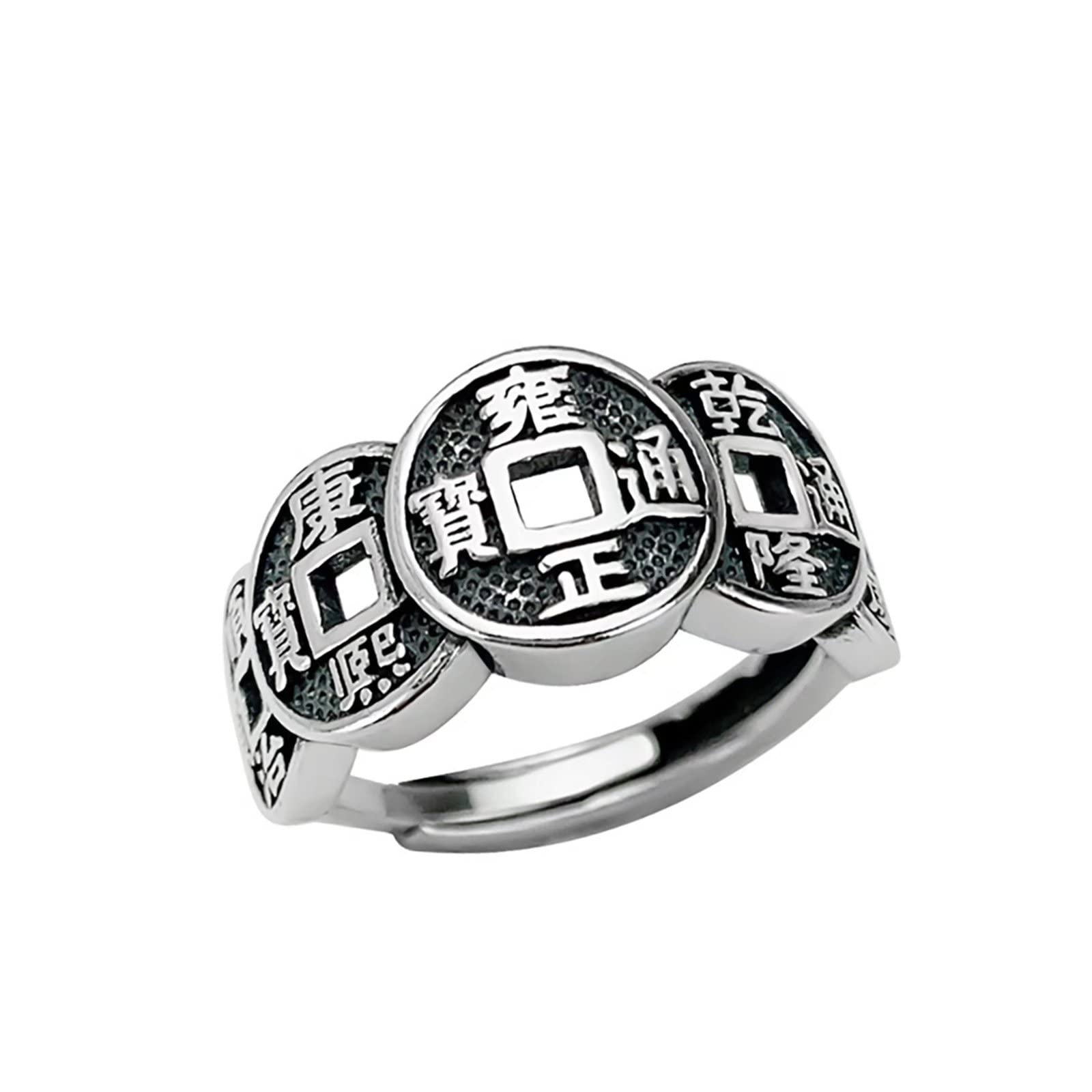 JUNTEN - Anillo de plata de ley 925 de 13 mm de ancho, Feng Shui, rico, abierto, ajustable, para mujer