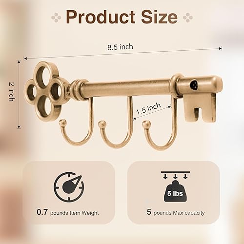 Miniatura 3 de Soporte para llaves clásico montado en la pared, estante para llaves vintage para entrada (dorado)