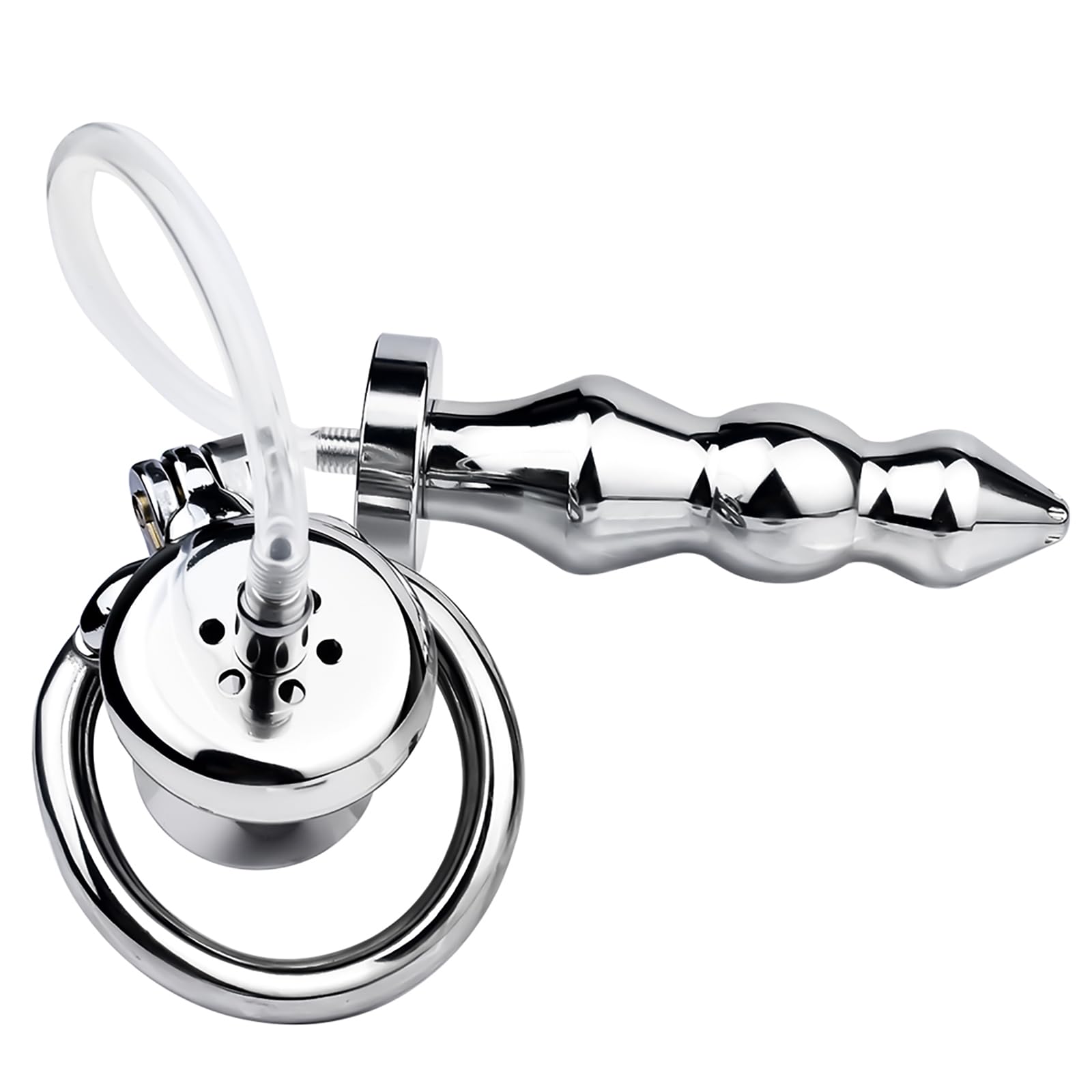 Cage de Chasteté en Acier Inoxydable avec Plug Anal pour Hommes – Jouet Adulte Double Usage pour Couples, Kit de Lavement Compatible Douche, Set Bondage Anneaux de Chasteté (silvery+anal plug,45mm)