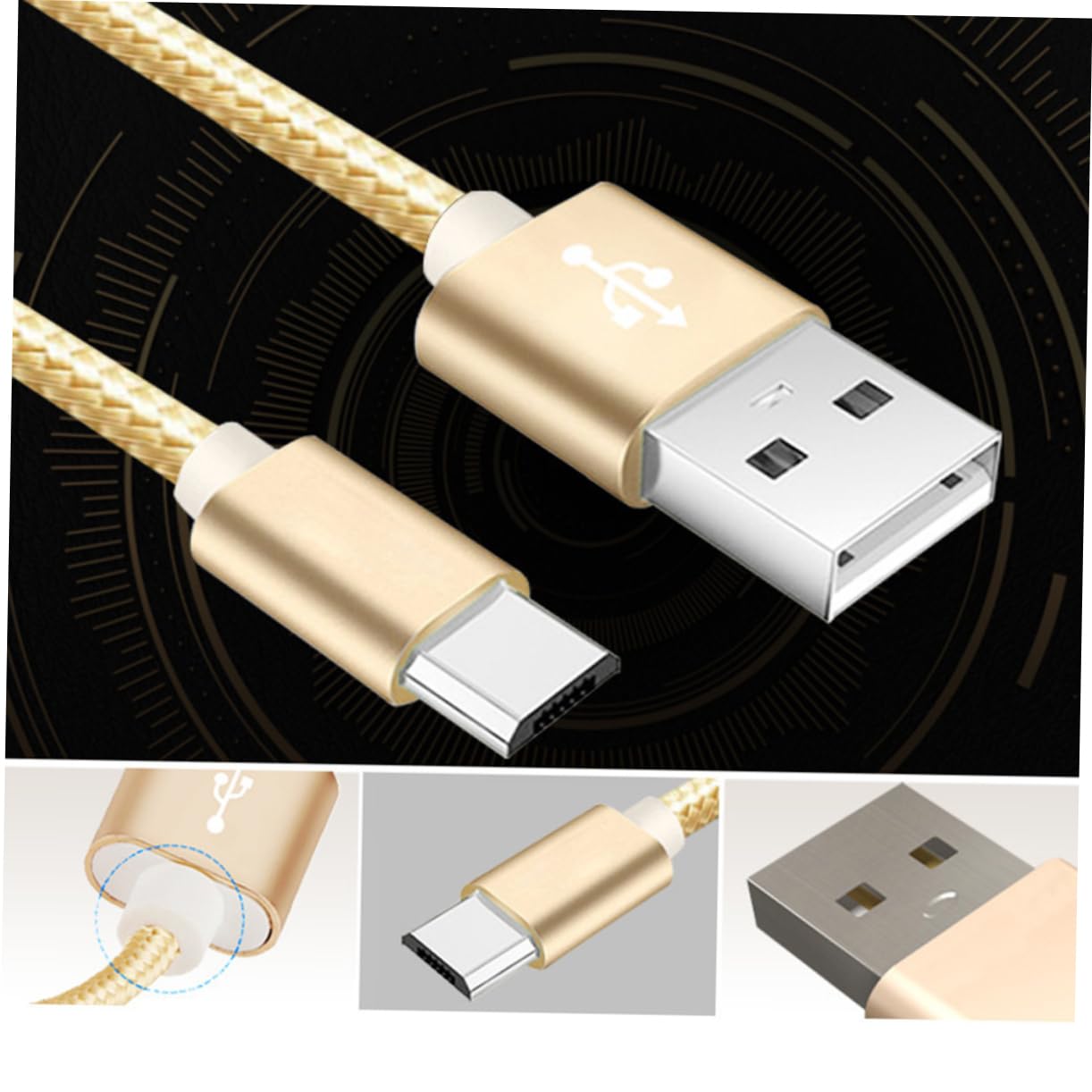 Gatuida 3pezzi Cavo Usb Nylon Intrecciato Da Cavo Di Ricarica Extra Resistente Per Smartphone e Tablet Alta Velocità Di Trasferimento Dati Colore Oro