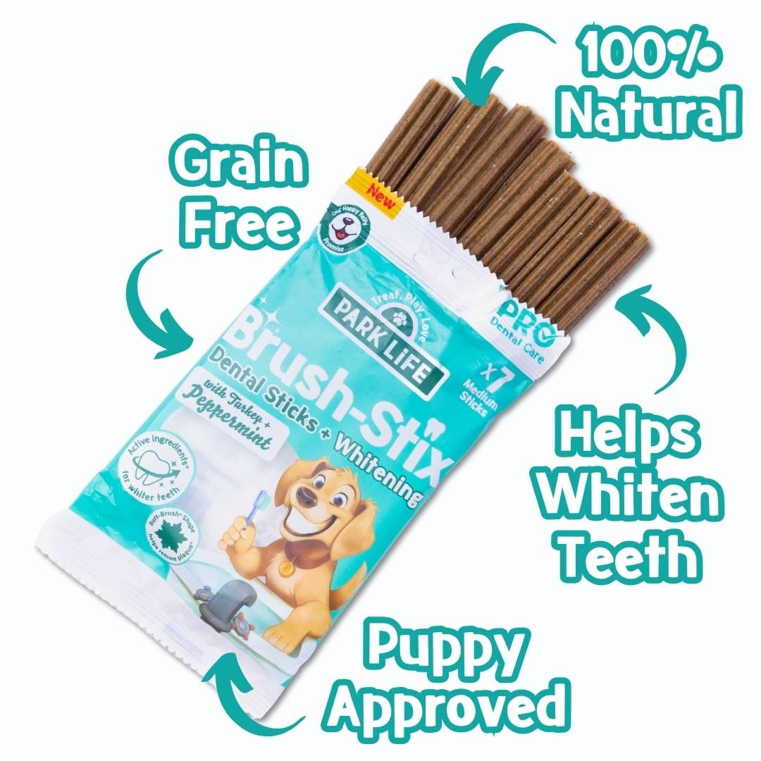 Park Life – Brush-Stix Zahnpflege-Kauartikel für Hunde mit Truthahn und Pfefferminze, 14 x 180 g, 7 mittelgroße Sticks pro Packung