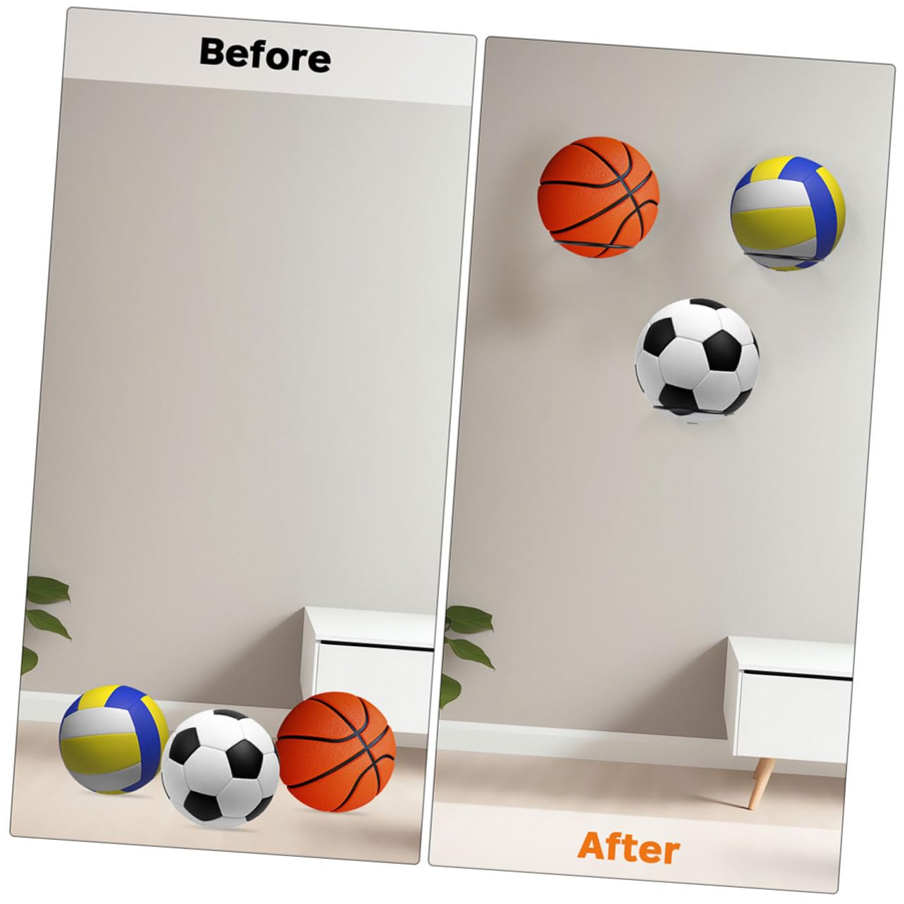 Yardwe Soporte De Pared para Balones De Baloncesto 8 Unidades Soporte para Balones Deportivos Expositor De Balones Soporte De Pared para Fútbol ​​Voleibol Rugby